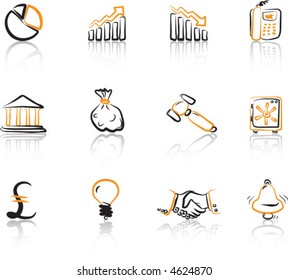 Financial & Business 2 Black & Orange icons set