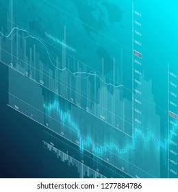 Financial business abstract digital background candle stick graph chart. Stock market investment isometry concept. Finance investment stock market exchange graph digital infographic chart illustration