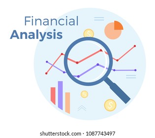 Financial \ Business analysis vector flat illustration. Concept of accounting, analysis, audit, financial report. Auditing tax process. EPS 10