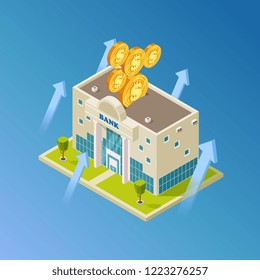 Financial, business, banking vector. Isometric bank building