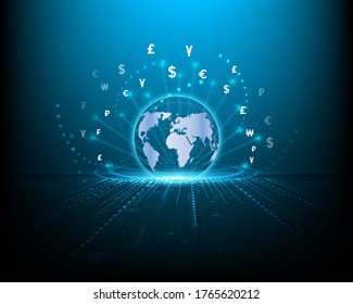 Financial business concepts, changes in world currencies and blue financial networks