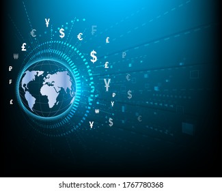 Financial business concepts, changes in world currencies and blue financial global networks