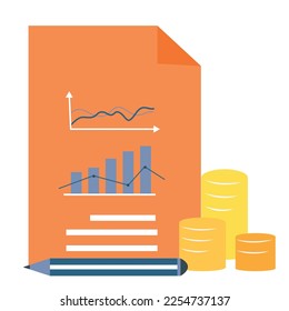 Financial business document. Graphs and analysis. Pencil. Vector.