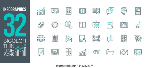 financial business infographics presentation outline flat icons set. Thin line design statistic chart infographics logo. icon pictogram set isolated on white. outline logo symbols for web mobile app