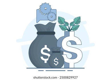 Financial business investment concept, analyzing investments, celebrating financial success and money growth. Money increase concept. gold coins on isolated background, digital marketing illustration.