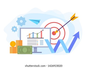 Financial business management money increase statistic concept. Successful business concept. Vector flat graphic design isolated illustration