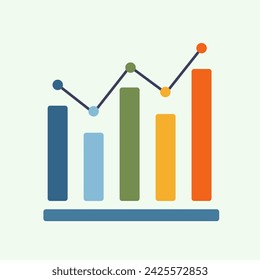 Financial business statistic,grafic icon vector isolated on background. Grafic symbol element. Fluctuating bar graph.  Vector flat design for poster, card, wallpaper, poster, banner. 