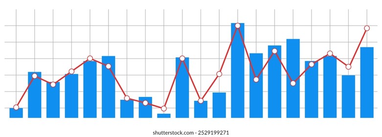 Financial business statistic,grafic icon vector isolated on background. Grafic symbol element. Fluctuating bar graph. Vector flat design for poster, card, wallpaper, poster, banner.
