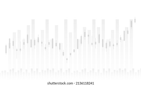 Las estadísticas de las empresas financieras con gráfico de barras y gráfico de candlestick muestran el precio del mercado de valores y los ingresos efectivos sobre el fondo blanco
