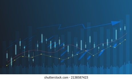 Financial business statistics with bar graph and candlestick chart show stock market price and effective earning on blue background