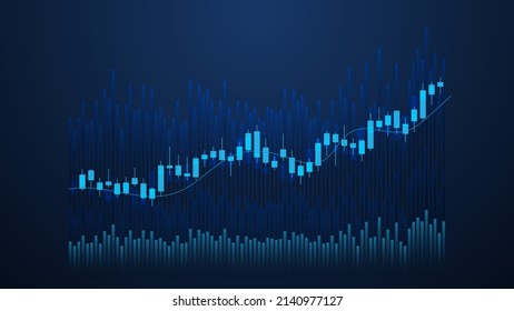 Financial business statistics with bar graph and candlestick chart show stock market price and effective earning on blue background