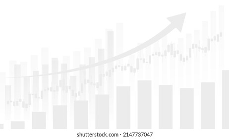 Financial business statistics with bar graph and uptrend arrow above candlestick chart show stock market price and effective earning on white background