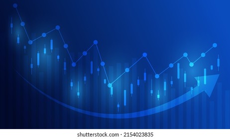 
Las estadísticas de las empresas financieras con gráfico de barras y gráfico de candelabros con indicador de línea ascendente muestran el precio del mercado de valores y el ingreso efectivo sobre fondo azul
