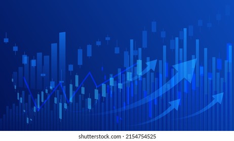 
Financial business statistics with bar graph and candlestick chart with uptrend line indicator show stock market price and effective earning on blue background
