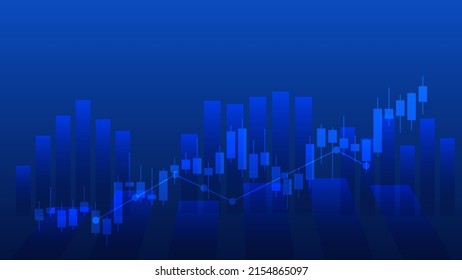 
Financial business statistics with bar graph and candlestick chart with uptrend line indicator show stock market price and effective earning on blue background
