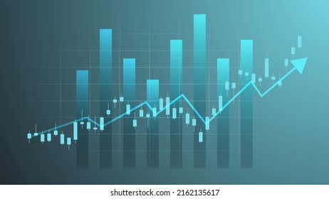 Las estadísticas de las empresas financieras con gráfico de barras y gráfico de candelabros muestran el precio del mercado de valores y los ingresos efectivos sobre el fondo verde 