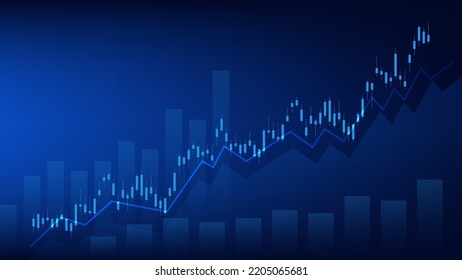 Financial business statistics with bar graph and candlestick chart show stock market price and effective earning on blue background