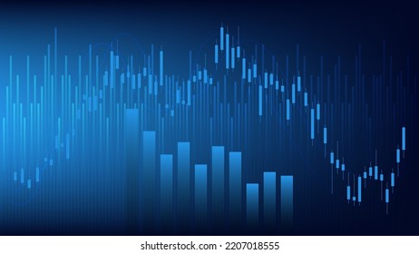 Financial business statistics with bar graph and candlestick chart show stock market price and effective earning on blue background