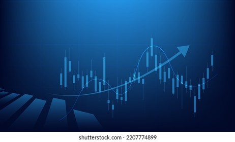 Financial business statistics with bar graph and candlestick chart show stock market price and effective earning on blue background