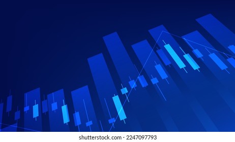Financial business statistics with bar graph and candlestick chart show stock market price and effective earning on blue background