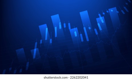 Financial business statistics with bar graph and candlestick chart show stock market price and effective earning on blue background