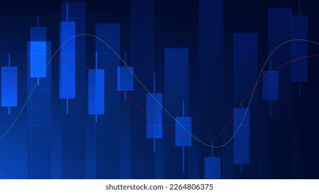 Financial business statistics with bar graph and candlestick chart show stock market price and effective earning on blue background