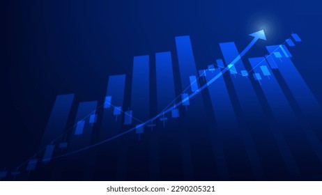 Financial business statistics with bar graph and candlestick chart show stock market price