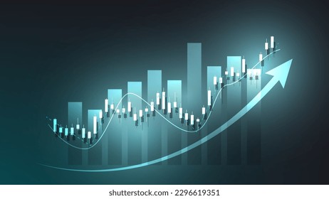 Financial business statistics with bar graph and candlestick chart show stock market price