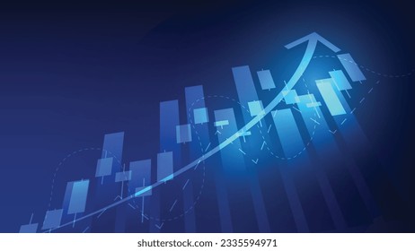 Financial business statistics with bar graph and candlestick chart show stock market price on dark background