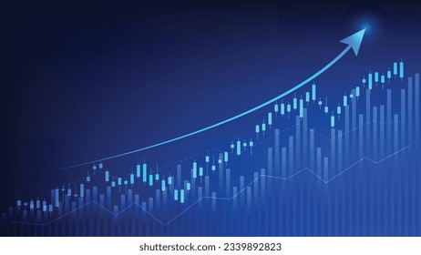 Financial business statistics with bar graph and candlestick chart show stock market price on dark background