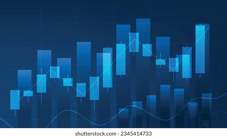 Finanzwirtschaftsstatistiken mit Balkendiagramm und Kerzenhalter-Diagramm zeigen Börsenkurs auf dunklem Hintergrund