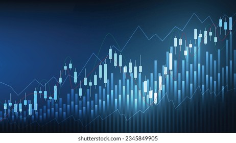 Las estadísticas de las empresas financieras con gráfico de barras y gráfico de candlestick muestran el precio del mercado de valores en un contexto oscuro