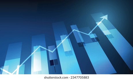 Financial business statistics with bar graph and candlestick chart show stock market price on dark background