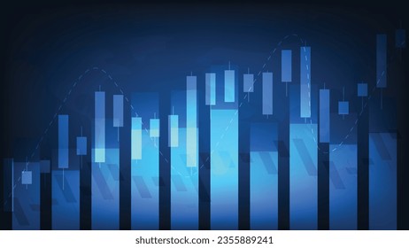 Las estadísticas de las empresas financieras con gráfico de barras y gráfico de candlestick muestran el precio del mercado de valores en un entorno azul oscuro