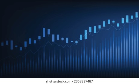 Las estadísticas de las empresas financieras con gráfico de barras y gráfico de candlestick muestran el precio del mercado de valores en un entorno azul oscuro