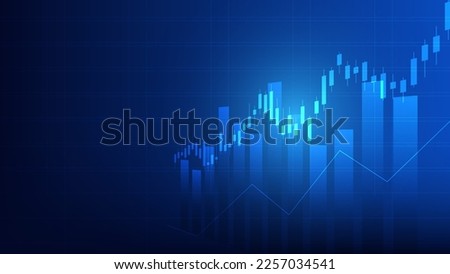 Financial business statistics with bar graph and candlestick chart show stock market price and effective earning on blue background