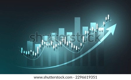 Financial business statistics with bar graph and candlestick chart show stock market price