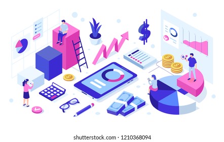 Financial business team concept with characters. Can use for web banner, infographics, hero images. Flat isometric vector illustration isolated on white background.
