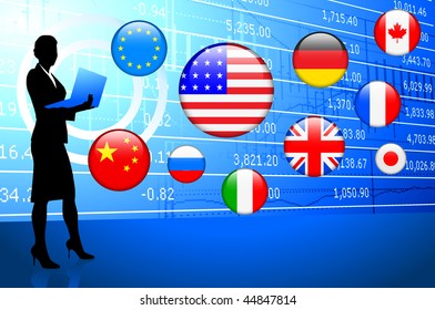 Financial Businesswoman with Internet Flag Buttons Original Vector Illustration