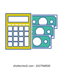 financial calcuator with bills cash money