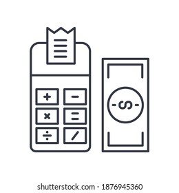 Financial calculation concept icon, linear isolated illustration, thin line vector, web design sign, outline concept symbol with editable stroke on white background.