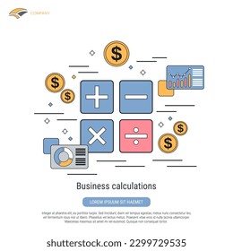 Financial calculation flat contour style vector concept illustration