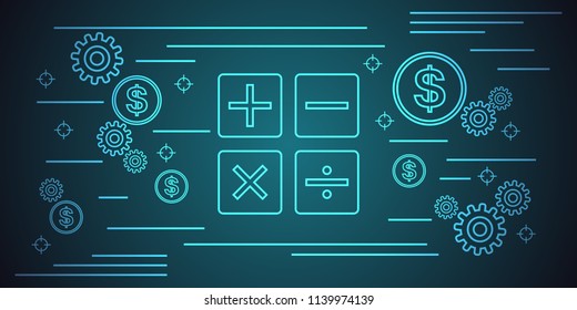 Financial calculation thin line art style vector concept illustration