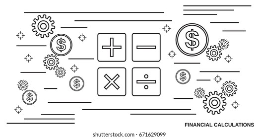 Financial calculation thin line art style vector concept illustration