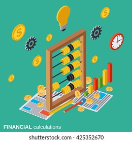 Financial Calculations, Budget Planning, Costs Definition Flat Isometric Vector Concept Illustration