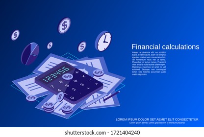 Financial calculations flat 3d isometric vector concept illustration
