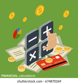 Financial calculations flat 3d isometric vector concept illustration