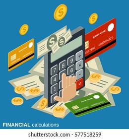 Financial calculations flat isometric vector concept illustration