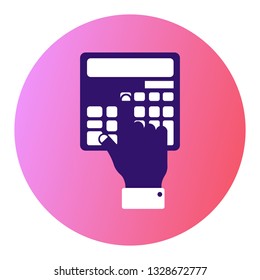 Financial calculations icon in a round frame on a pink gradient background