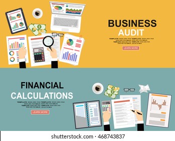 Financial calculations. Working process. businessman hands, calculator, financial reports, money, coins, coffee cup. Data analysis, document, market, strategic, report. Development Planning. Top view.